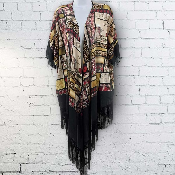 Steady Threads Studio Accessories - Fringed Mondrian Patchwork Kimono Scarf Jacket